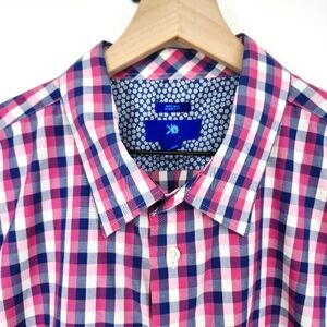 Egara Mens Button Down Shirt Size 3X Blue Pink Plaid Non-Iron Classic Fit